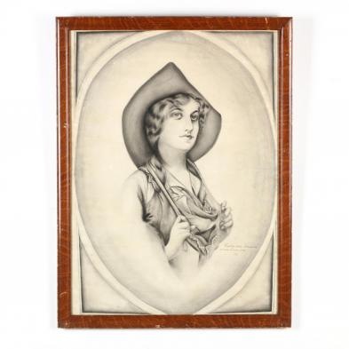 an-antique-charcoal-portrait-of-a-woman-in-wild-west-attire