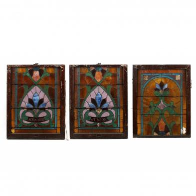 three-large-antique-stained-glass-windows
