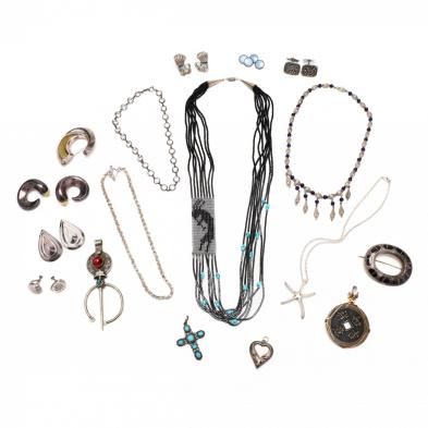 group-of-silver-silver-tone-jewelry-items