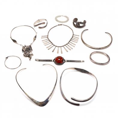 group-of-silver-jewelry-items