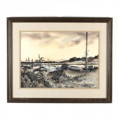 a-vintage-watercolor-of-rowboats-in-a-north-carolina-landscape