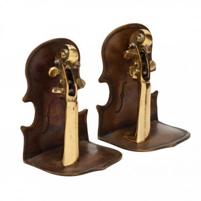 pair-of-brass-violin-bookends