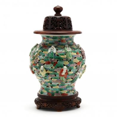 a-chinese-cloud-and-immortal-jar-with-wooden-cover-and-stand