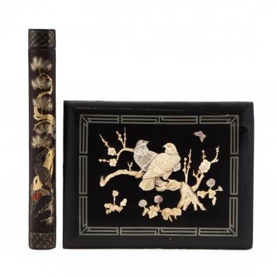 an-asian-lacquer-inlaid-panel-and-large-ink-brush-with-lacquer-case