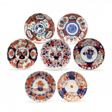 a-group-of-seven-antique-imari-plates