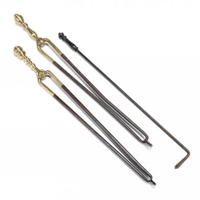 two-pair-of-antique-fireplace-tongs-and-poker