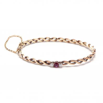 vintage-14kt-gold-ruby-and-diamond-bangle-bracelet