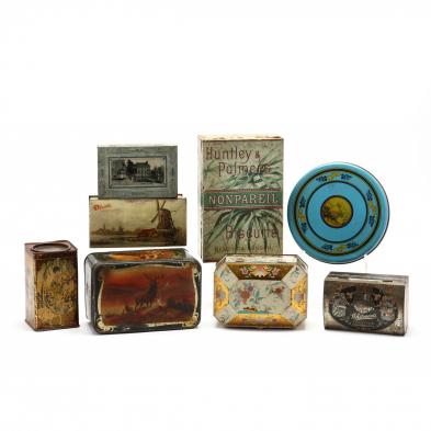 a-group-of-eight-vintage-biscuit-and-chocolate-tins