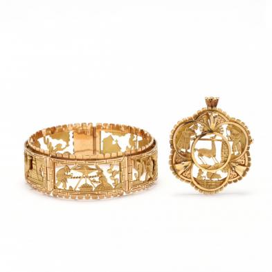 gold-bracelet-and-brooch-pendant