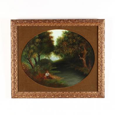 an-antique-naive-folky-painting-of-a-fishing-party