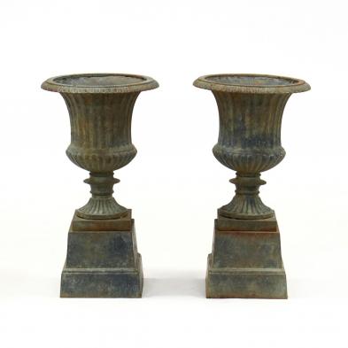 pair-of-classical-style-cast-iron-garden-urns-on-stands