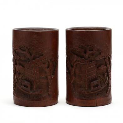 a-mirror-pair-of-carved-bamboo-brush-pots