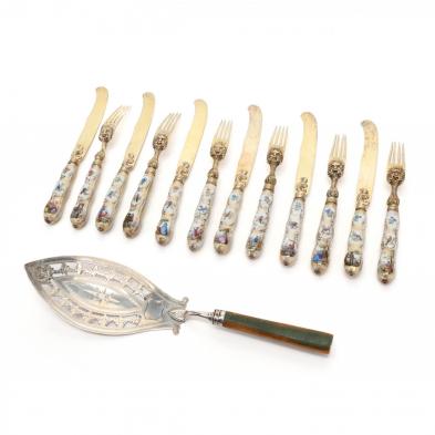 a-silver-gilt-porcelain-handled-fruit-set-and-fish-server