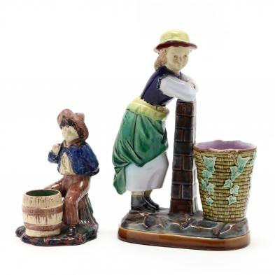 two-antique-majolica-figurine-match-holders