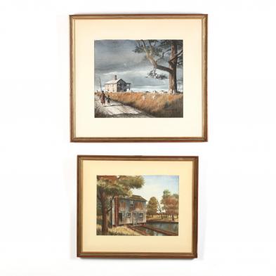 two-vintage-american-school-watercolor-paintings