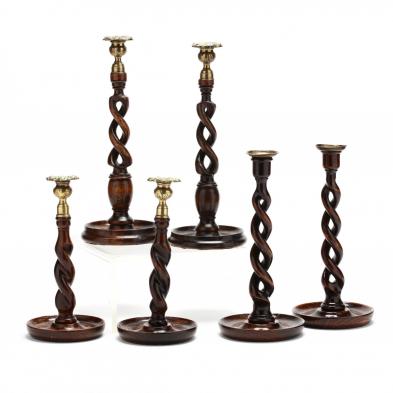 three-pair-of-oak-barley-twist-candlesticks