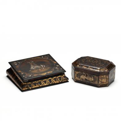 antique-black-lacquered-lap-desk-and-chinoiserie-box