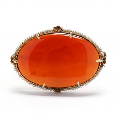 antique-gold-carnelian-and-seed-pearl-brooch