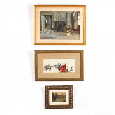three-antique-vintage-watercolor-paintings