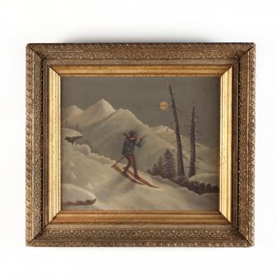 a-folky-american-school-painting-of-a-skier-at-night