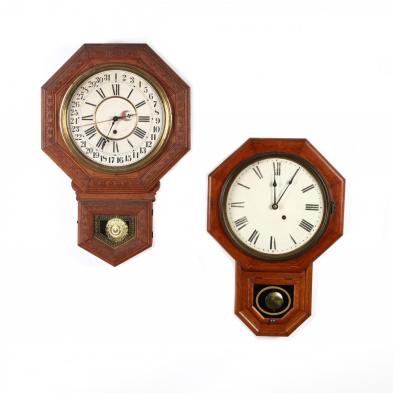 two-antique-oak-cased-wall-clocks