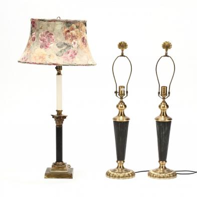 three-decorative-brass-table-lamps