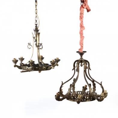 two-vintage-brass-hanging-light-fixtures