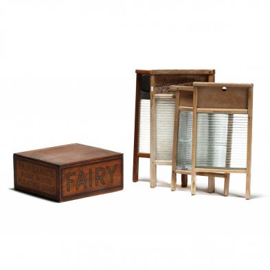 four-antique-glass-washboards-and-soap-box