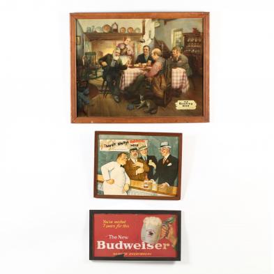 three-vintage-framed-beer-and-whiskey-advertisements