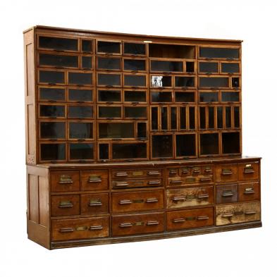 large-antique-country-store-step-back-cabinet-with-glass-front-drawers