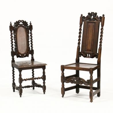 two-antique-english-carved-oak-hall-chairs