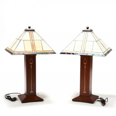 Stickley Contemporary Pair Of Inlaid, Mission Oak Table Lamp