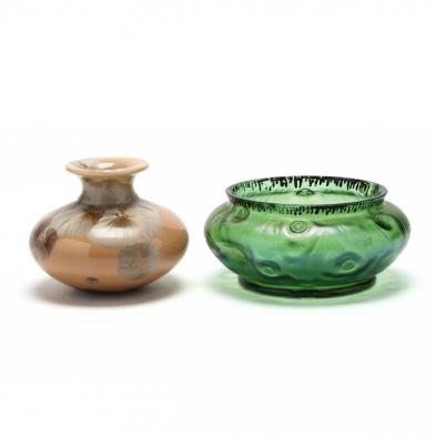 austrian-glass-bowl-and-crystalline-pottery-vase