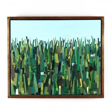 an-artist-signed-collage-painting-of-grasses-with-a-ladybug