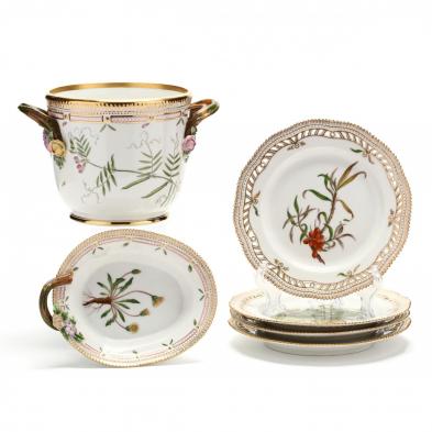 six-pieces-of-royal-copenhagen-flora-danica-porcelain