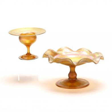 l-c-tiffany-two-favrile-glass-footed-bowls