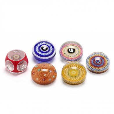 six-baccarat-millefiori-glass-paperweights