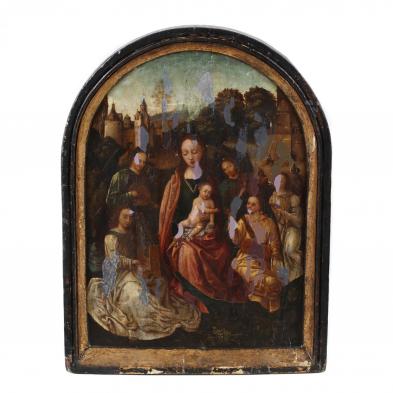 follower-of-hans-memling-circa-1430-1494-virgin-child-enthroned-with-musical-angels