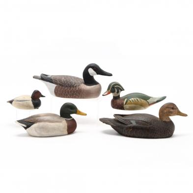 five-small-vintage-duck-decoys