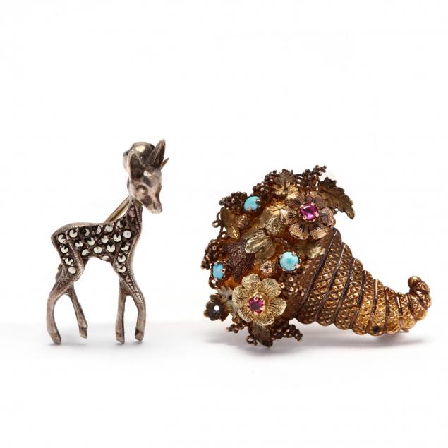 two-antique-brooches