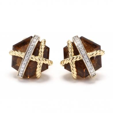 18kt-gold-smoky-quartz-and-diamond-earrings-david-yurman