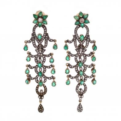 silver-topped-gold-gem-set-chandelier-earrings