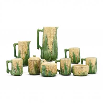 a-group-of-nine-majolica-molded-in-a-corn-design