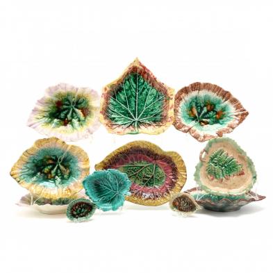 a-selection-of-eleven-majolica-leaf-form-dishes