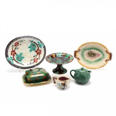 a-group-of-seven-majolica-serving-pieces
