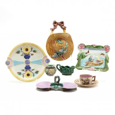 a-group-of-seven-majolica-accessory-pieces