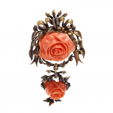 gold-filled-carved-coral-and-diamond-brooch
