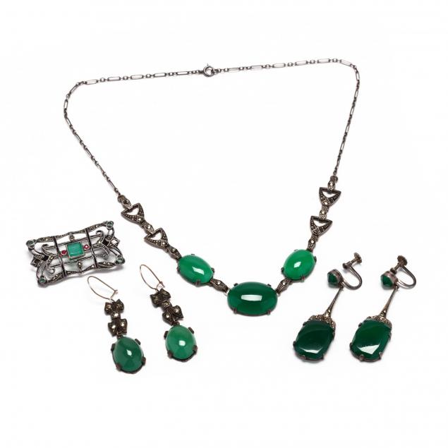 four-art-deco-silver-and-gemstone-jewelry-items