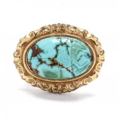 antique-gold-filled-and-turquoise-scarab-brooch