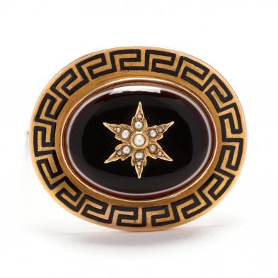 victorian-gold-banded-agate-and-pearl-brooch